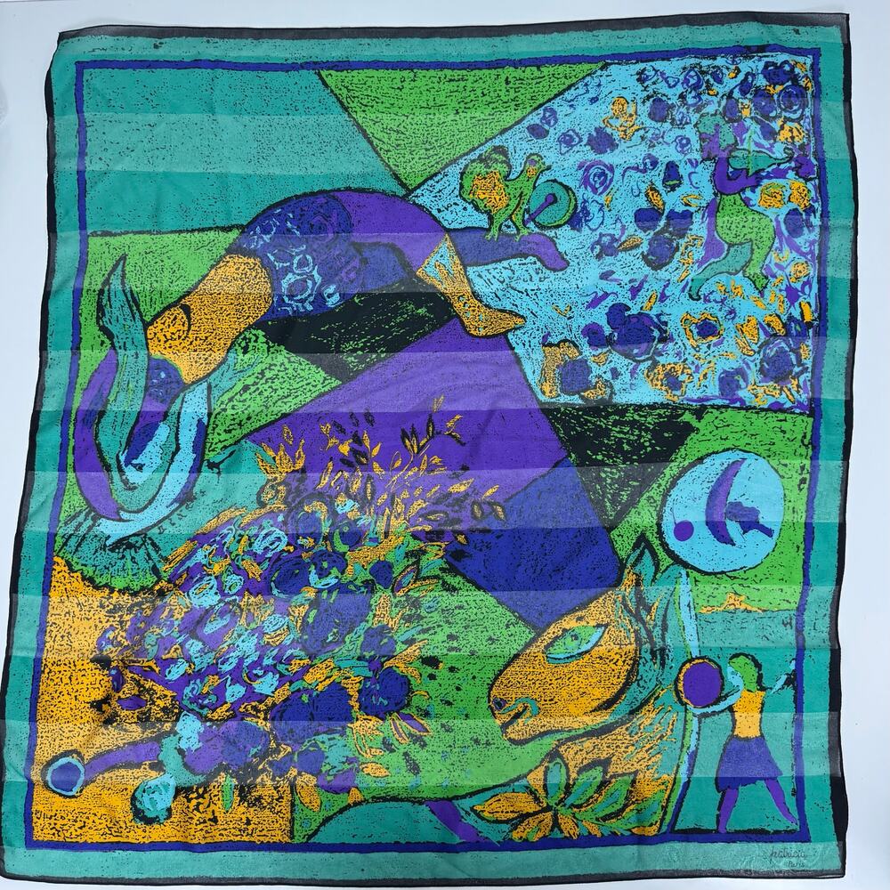 Vintage Patricia Paris Signed French Scarf 34 Inch Square